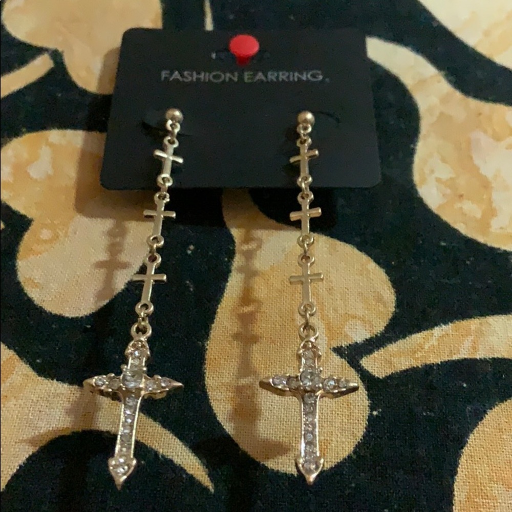 Gold plated long drop chain earrings